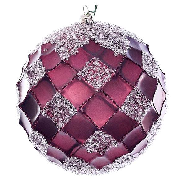 4.75" Burgundy Net Beaded Ball Ornament (3 pack)