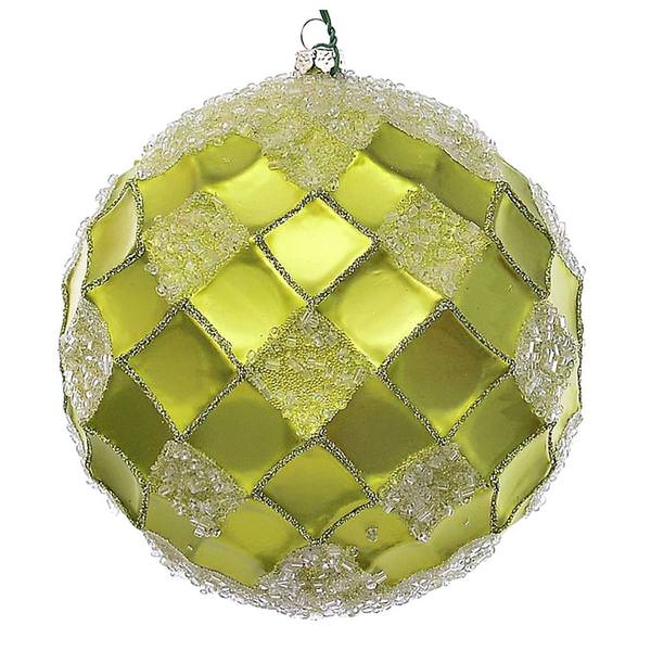 4.75" Lime Candy Net Beaded Ball Ornament (3 pack)
