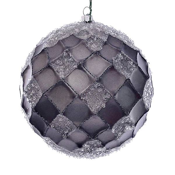 4.75" Pewter Net Beaded Ball Ornament (3 pack)