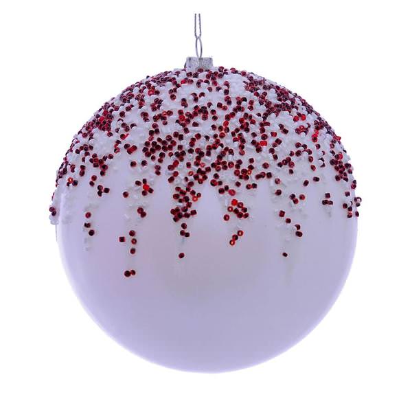 4.75" White Beaded Candy Ball Ornament (2 pack)