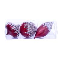 Vickerman 4-7" Red Beaded Glitter Assorted Ornament (Set of 3)
