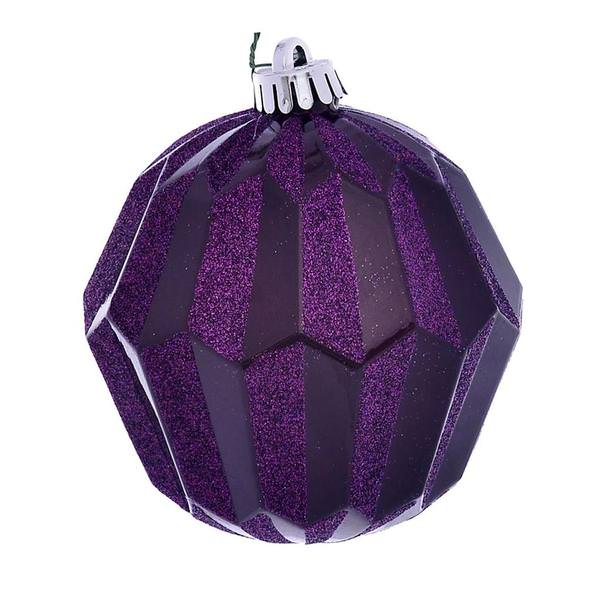 5" Plum Glitter Faceted Ball Ornament (3 pack)