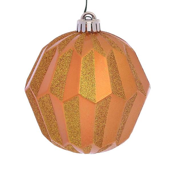 5" Antique Gold Glitter Faceted Ball Ornament (3 pack)