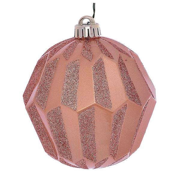 5" Rose Gold Glitter Faceted Ball Ornament (3 pack)