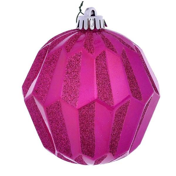 5" Fuchsia Glitter Faceted Ball Ornament (3 pack)