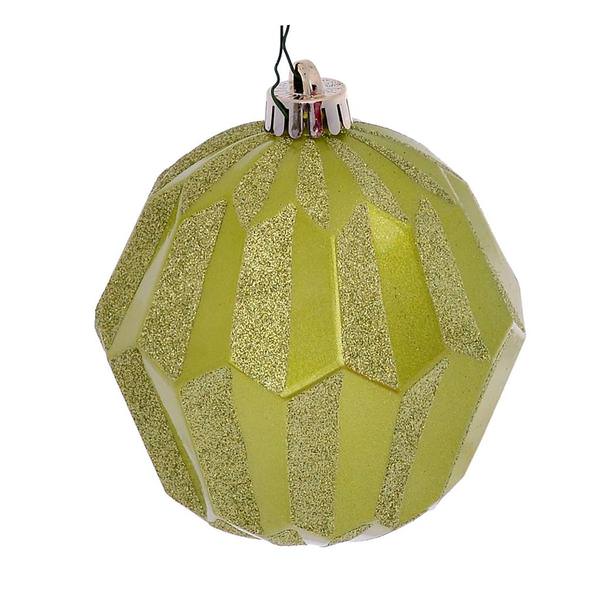 5" Lime Glitter Faceted Ball Ornament (3 pack)