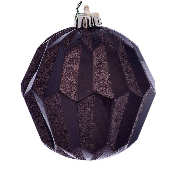 5" Chocolate Glitter Faceted Ball Ornament (3 pack)
