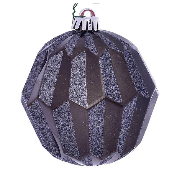 5" Pewter Glitter Faceted Ball Ornament (3 pack)