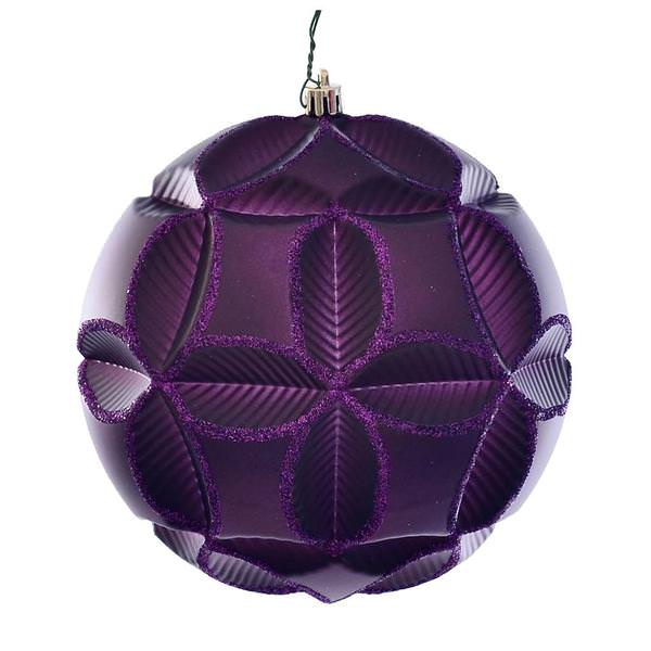 6" Plum Matte Clover Ball Ornament (2 pack)