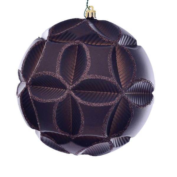 6" Chocolate Matte Sequin Swirl Ball Ornament (2 pack)