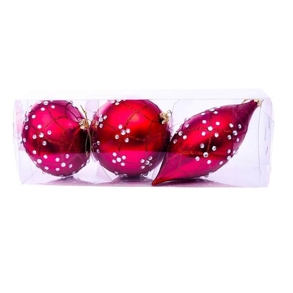4-7" Red Matte Jewel Assorted Ornament (Set of 3)