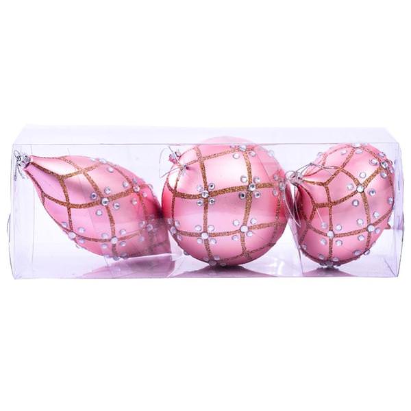 4-7" Rose Gold Matte Jewel Assorted Ornament (Set of 3)