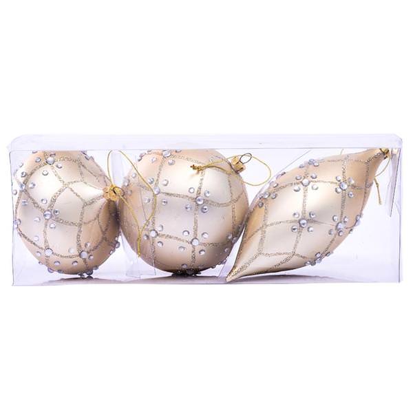4-7" Champagne Matte Jewel Assorted Ornament (Set of 3)