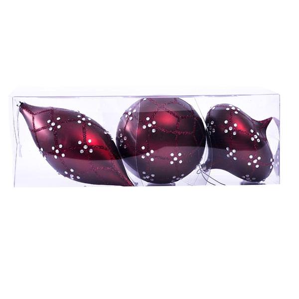 4-7" Burgundy Matte Jewel Assorted Ornament (Set of 3)