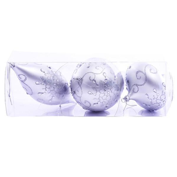 4-7" Silver Matte Glitter Assorted Ornament (Set of 3)