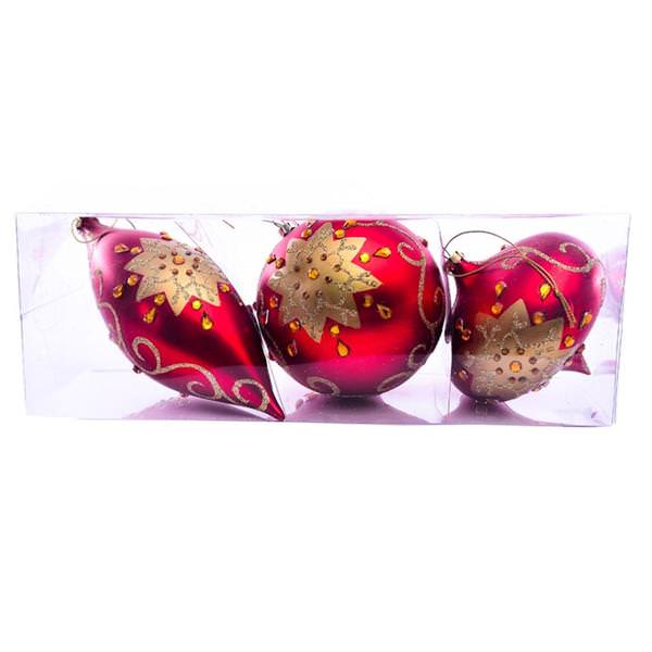 4-7" Red Matte Glitter Assorted Ornament (Set of 3)