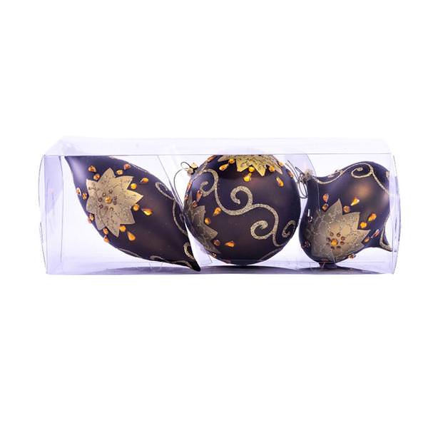 4-7" Chocolate Matte Glitter Christmas Ornament (3 Pack)