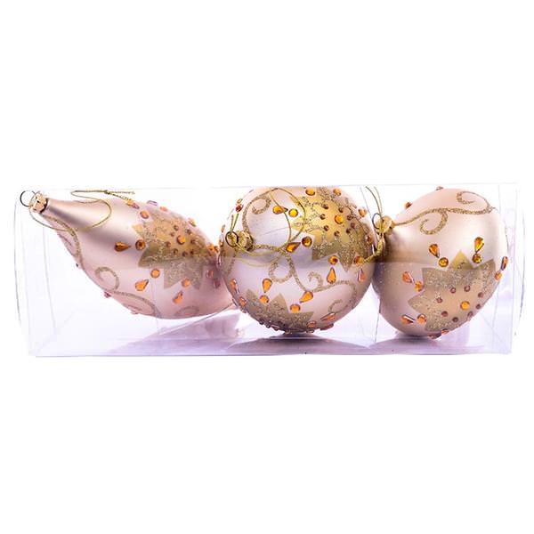 4-7" Champagne Matte Glitter Assorted Ornament (Set of 3)