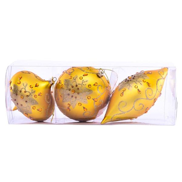 4-7" Gold Matte Glitter Assorted Ornament (Set of 3)