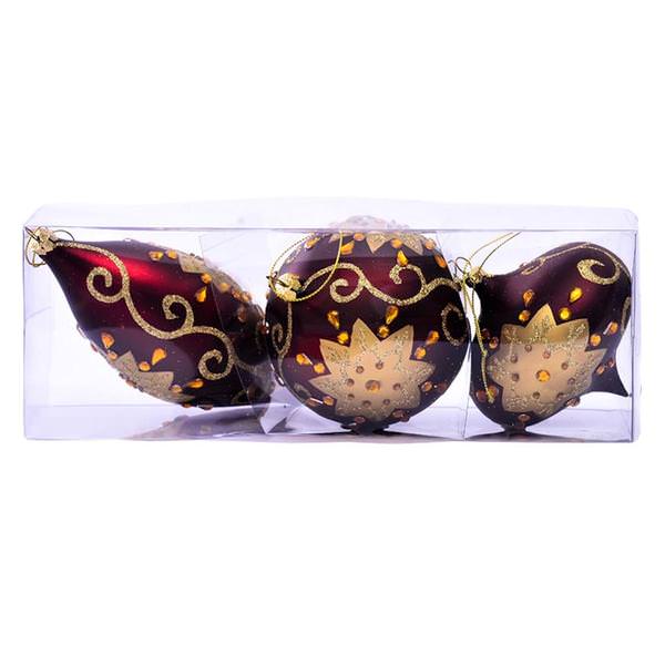 4-7" Burgundy Matte Glitter Assorted Ornament (Set of 3)
