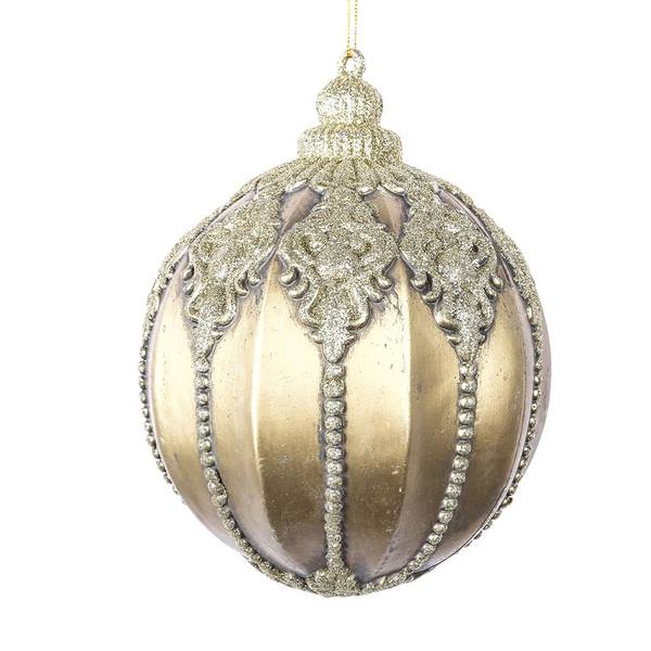 9.5" Champagne Antique Embossed Line Ball Ornament