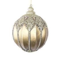 Vickerman 9.5" Champagne Antique Embossed Line Ball Ornament