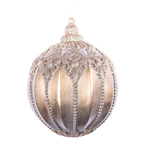 9.5" Mocha Antique Embossed Line Ball Ornament