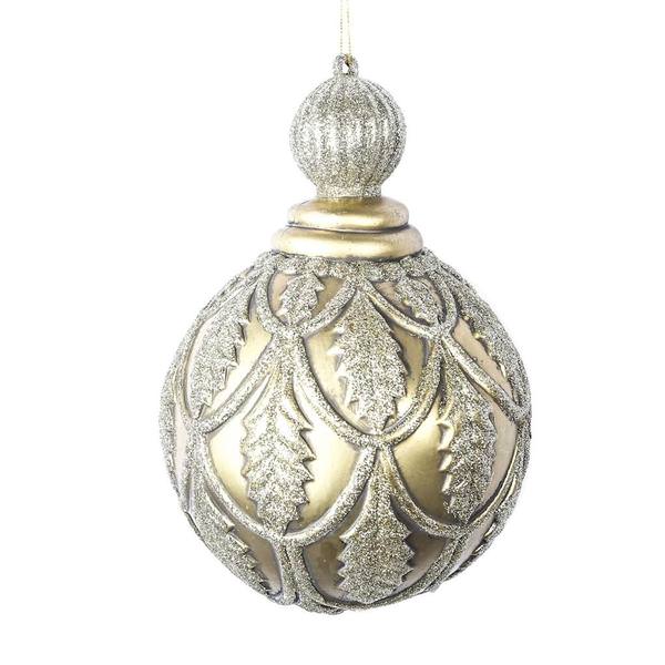 8" Gold Antique Holly Drop Ornament