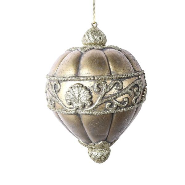 11" Champagne Antique Scroll Drop Ornament