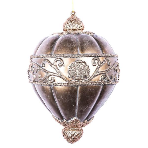 11" Mocha Antique Scroll Drop Ornament
