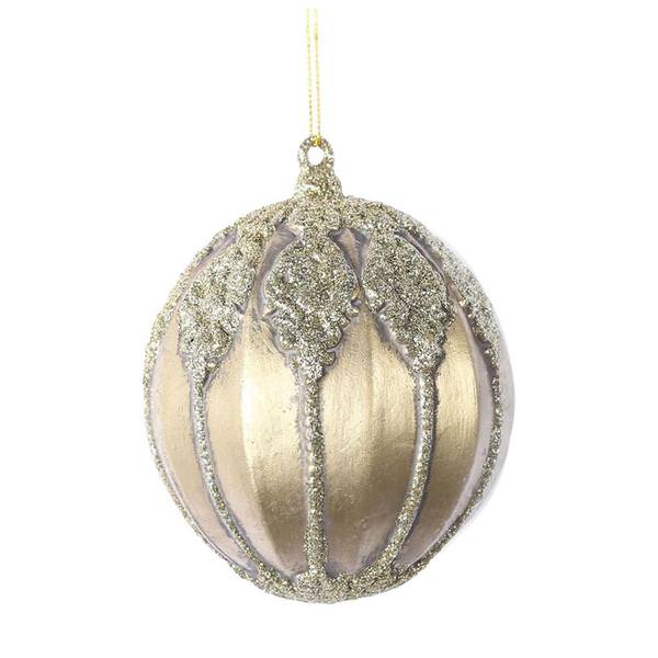 4.5" Champagne Antique Embossed Line Ball Ornament (3 pack)