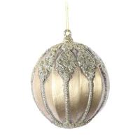 Vickerman 4.5" Champagne Antique Embossed Line Ball Ornament (3 pack)