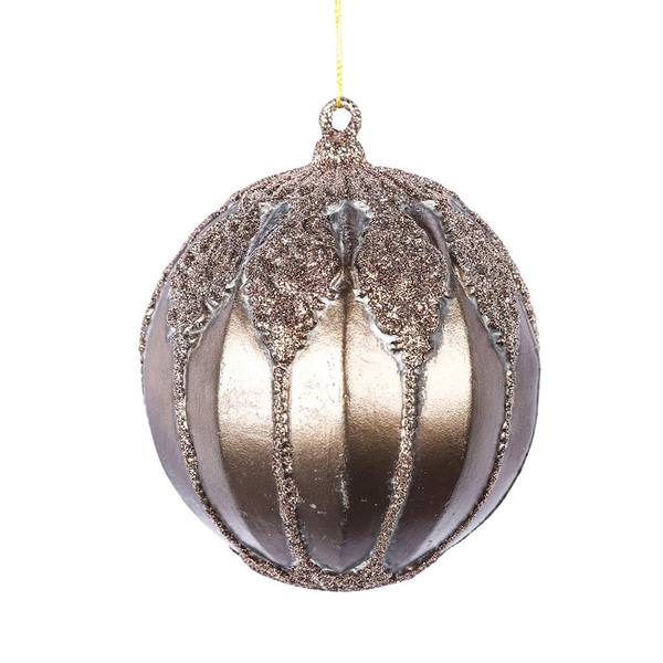 4.5" Mocha Antique Embossed Line Ball Ornament (3 pack)