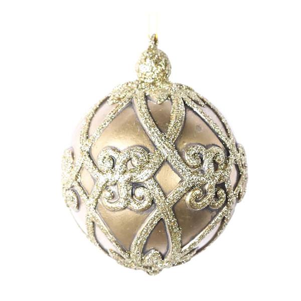 5" Champagne Antique Filigree Ball Ornament (3 pack)