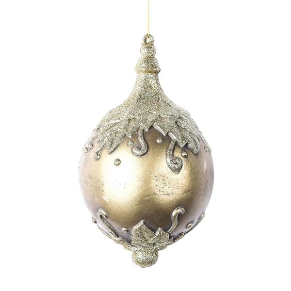 10" Champagne Antique Leaf Drop Ornament