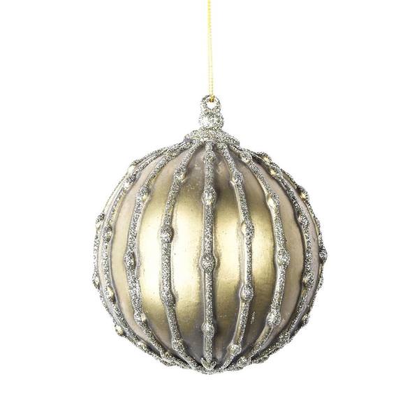 5" Gold Antique Glitter Ball Ornament (3 pack)