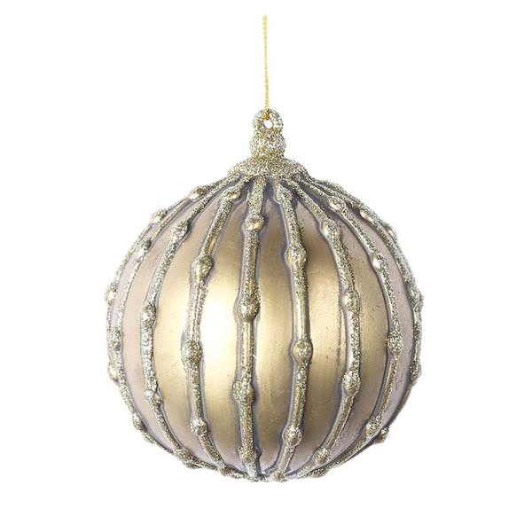 5" Champagne Antique Glitter Ball Ornament (3 pack)
