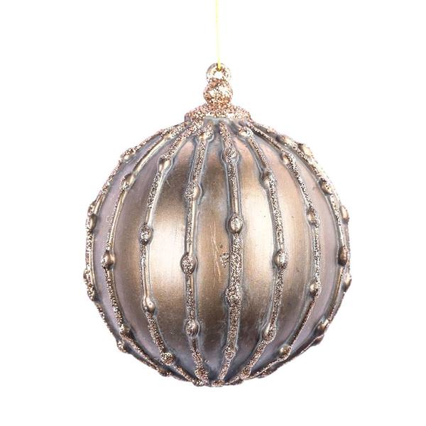 5" Mocha Antique Glitter Ball Ornament (3 pack)