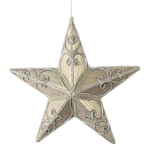 9" Champagne Antique Swirl Star Ornament