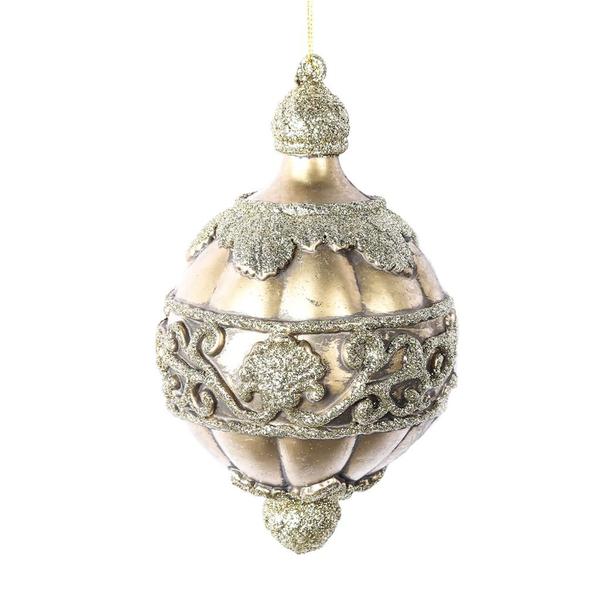 6.5" Champagne Antique Leaf Scroll Drop Ornament (3 pack)
