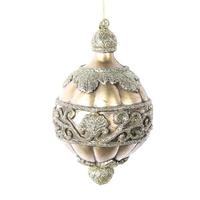 Vickerman 6.5" Champagne Antique Leaf Scroll Drop Ornament (3 pack)