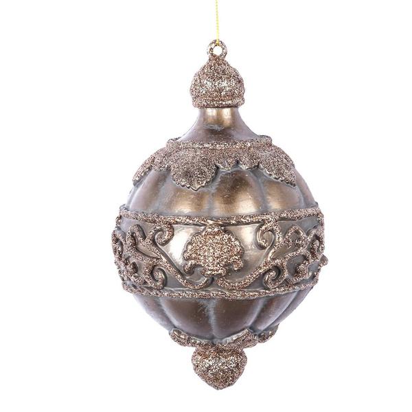 6.5" Mocha Antique Leaf Scroll Drop Ornament (3 pack)