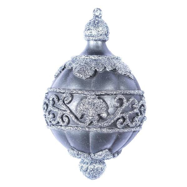 6.5" Pewter Antique Leaf Scroll Drop Ornament (3 pack)