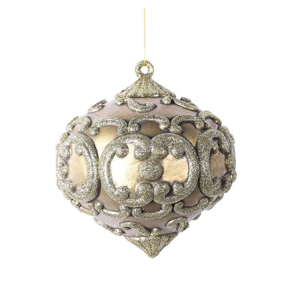 6" Champagne Antique Glitter Onion Ornament