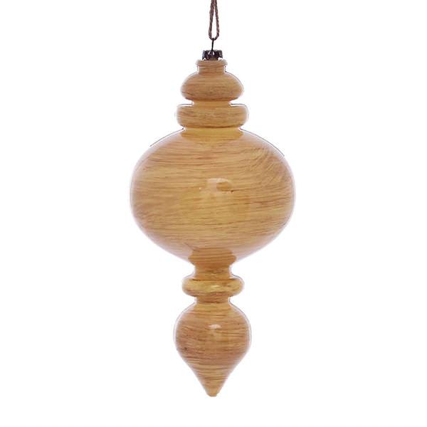 9" Tan Wood Grain Round Finial Ornament (3 pack)