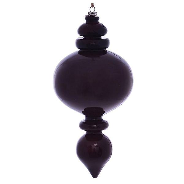 9" Burgundy Wood Grain Round Finial Ornament (3 pack)