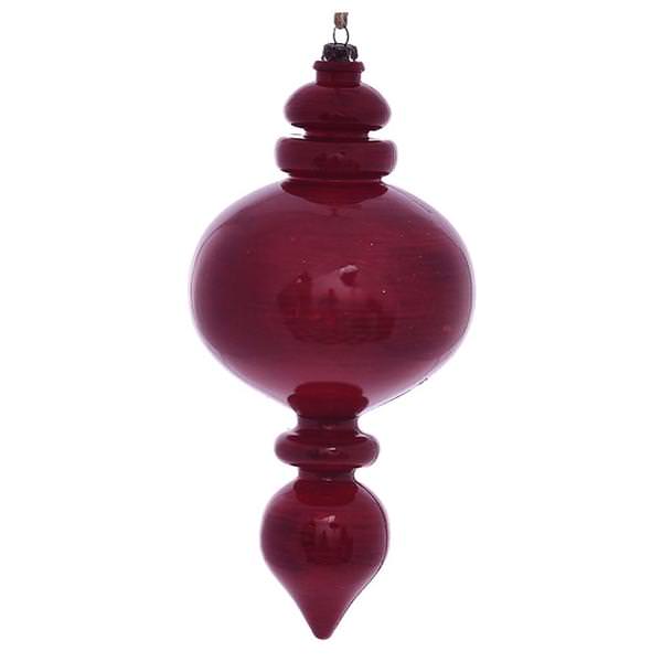 9" Red Wood Grain Round Finial Ornament (3 pack)