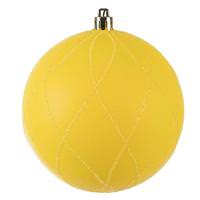 Vickerman 4" Yellow Matte Glitter Swirl Ball Ornament (4 pack)