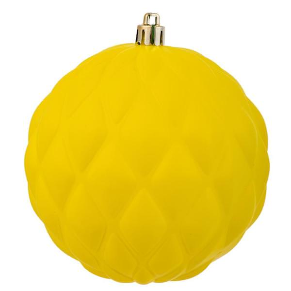 4" Yellow Matte Round Pine Cone Christmas Ornament (6 Pack)