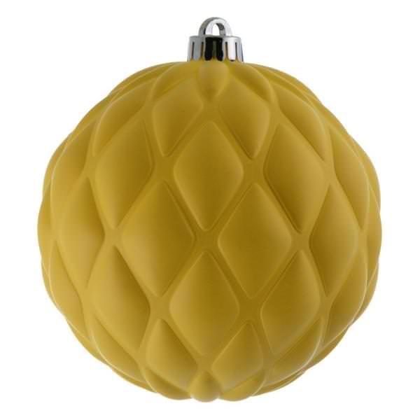 6" Yellow Matte Round Pine Cone Ornament (4 pack)